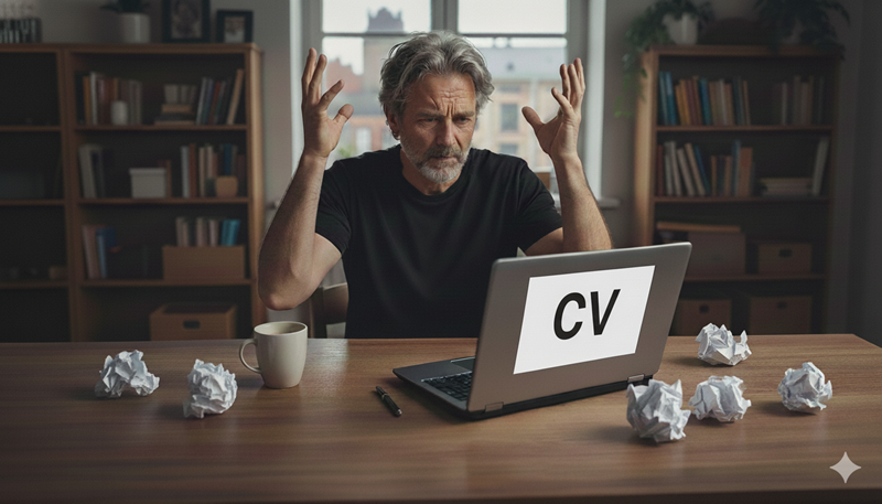 Man Over 50 Updating CV on Laptop